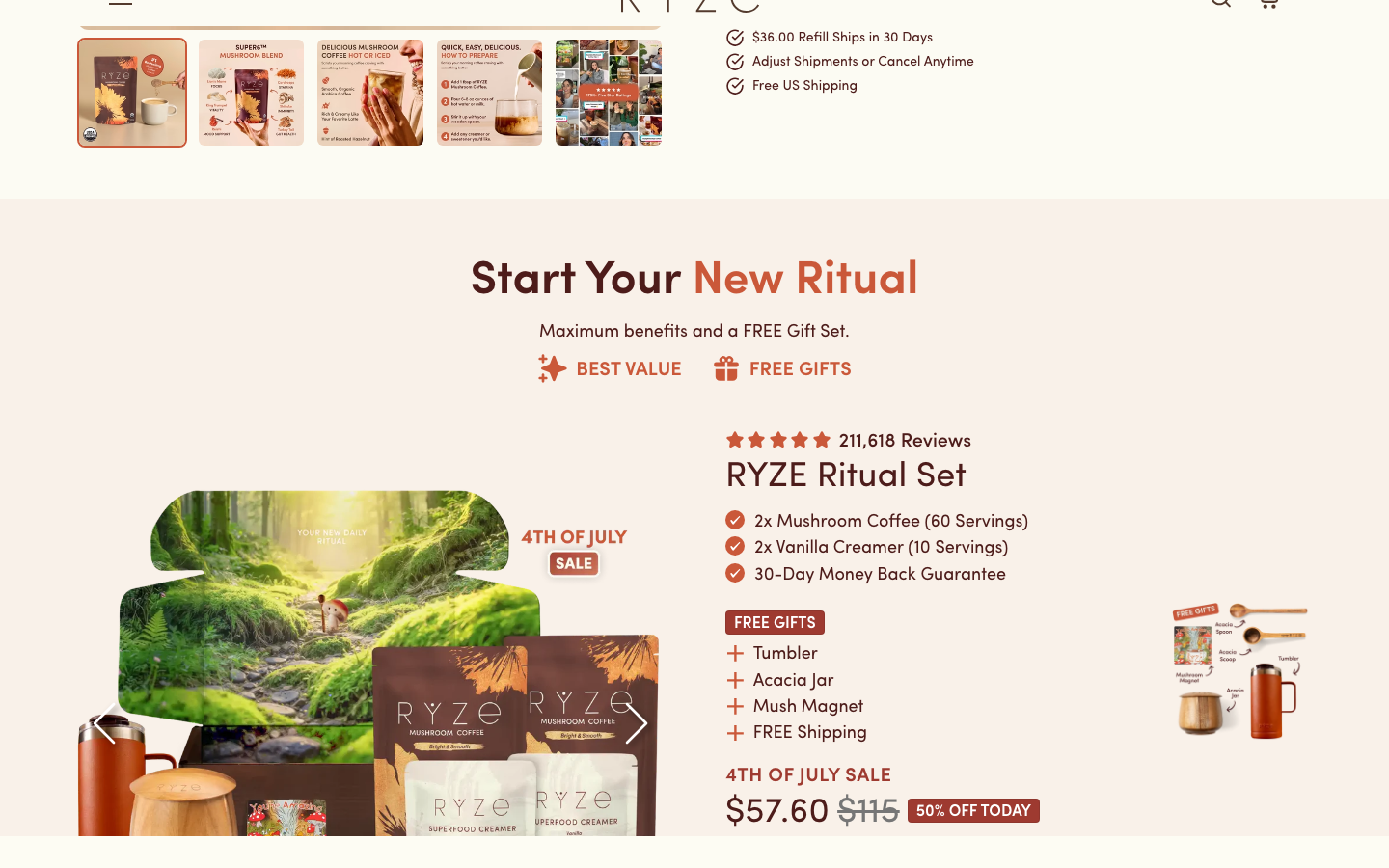 Product page (Mushroom Coffee)