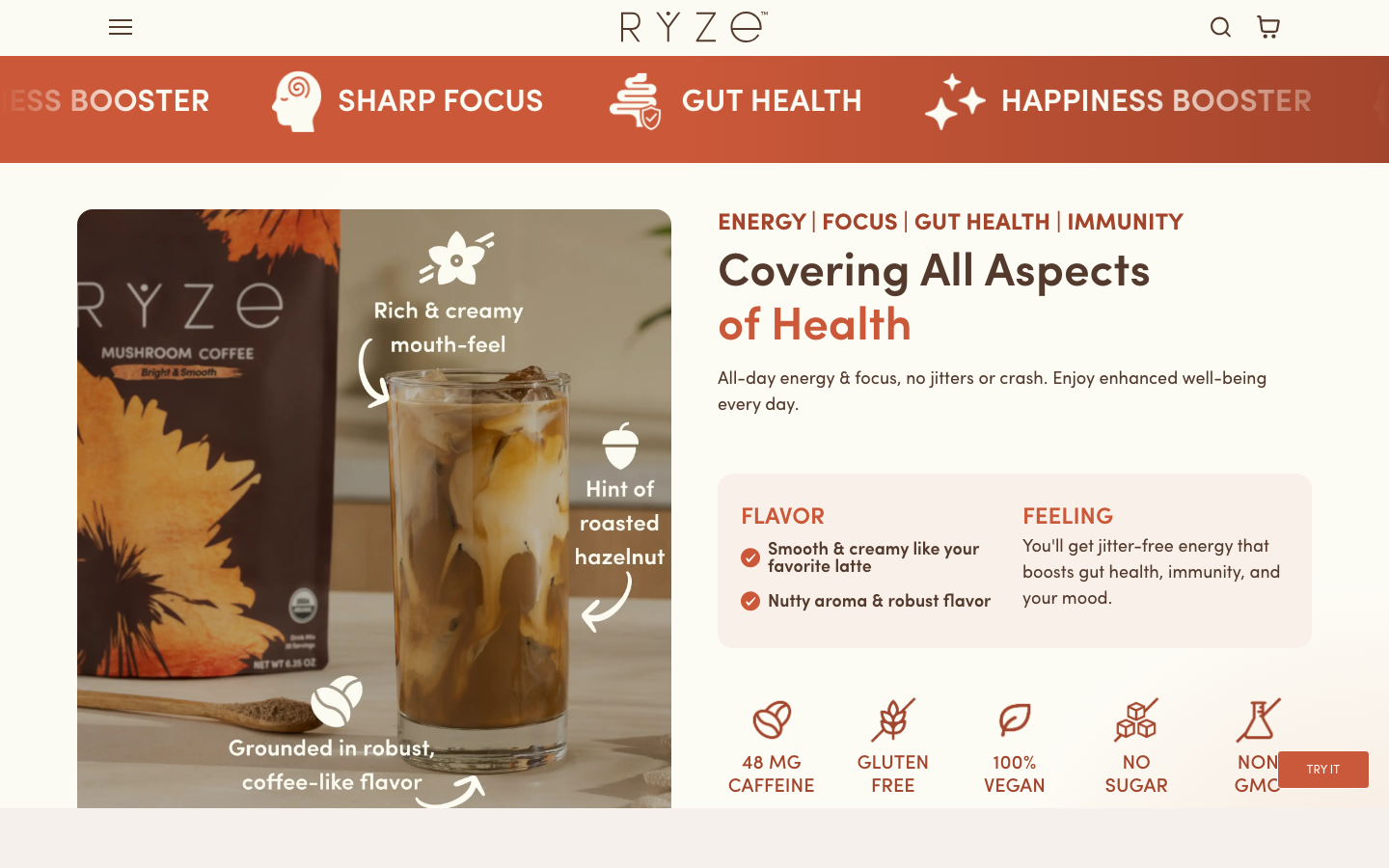 Above-the-fold capture of ryzesuperfoods.com