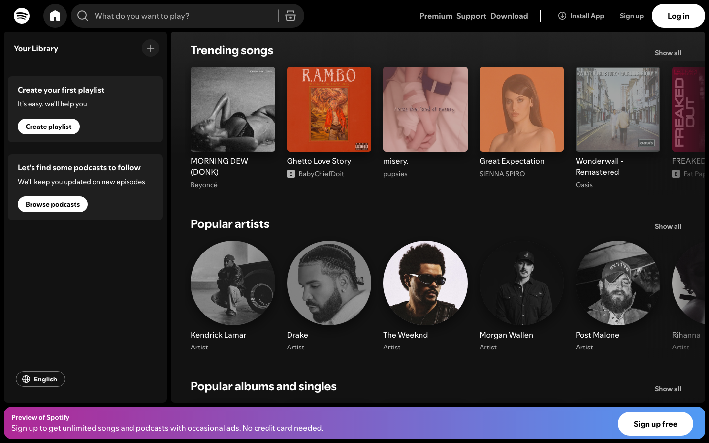 Above-the-fold capture of spotify.com