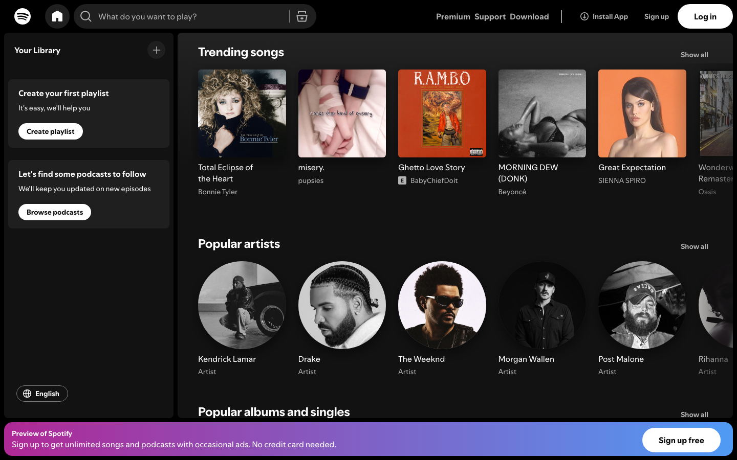 Above-the-fold capture of spotify.com